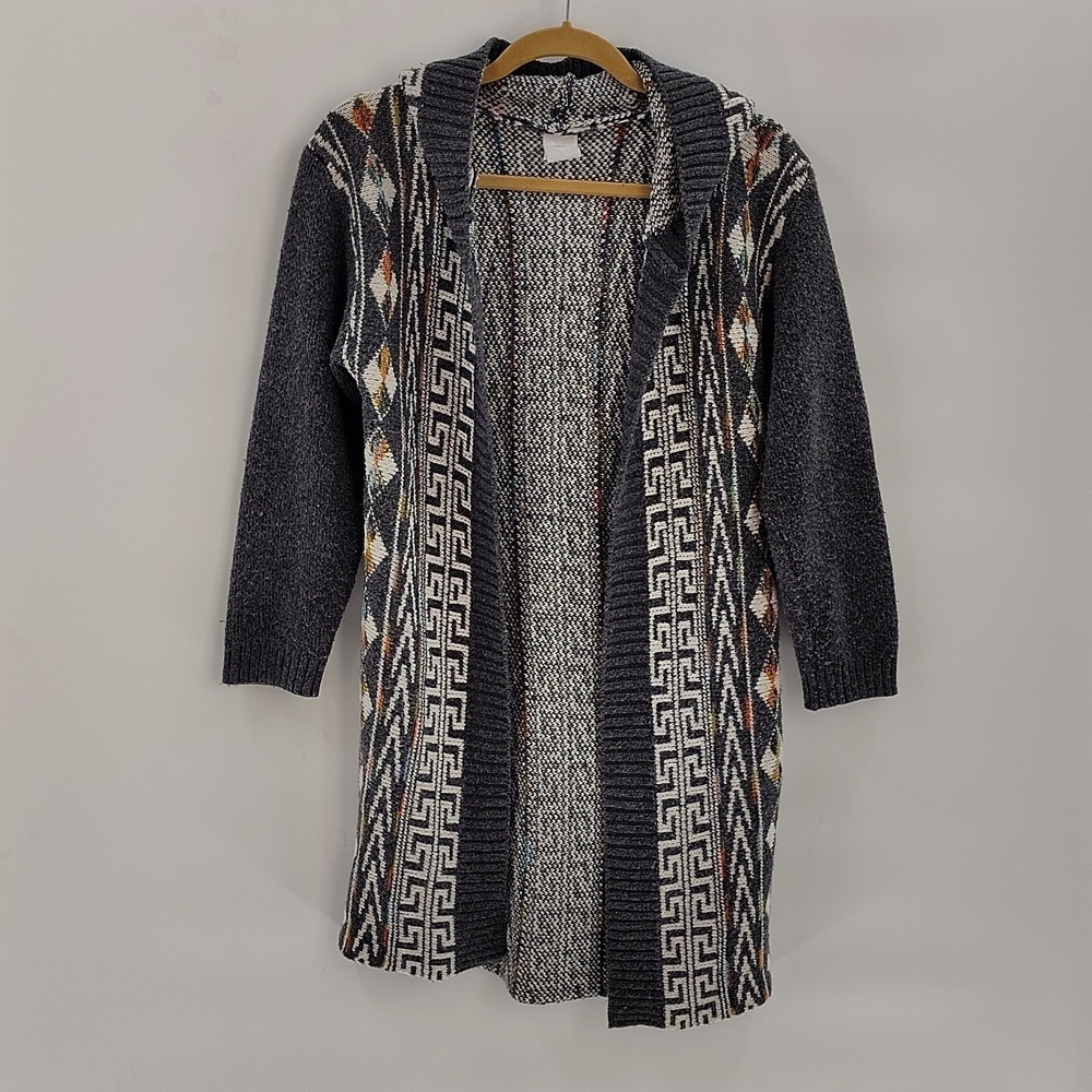 Northern Angel Charcoal Gray Native Aztec Western Boho Hooded Cardigan Sz Small